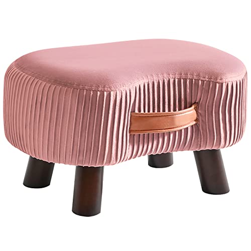 YMYNY Fußhocker, Sitzbank mit Griff, Gebogener Tritthocker mit weichem Sitzkissen, Gepolsterter Hocker aus Samt, Massivholz, platzsparend, für Wohnzimmer, Kinderzimmer, 40 x 28 x 23 cm, Rosa HBD021P von YMYNY