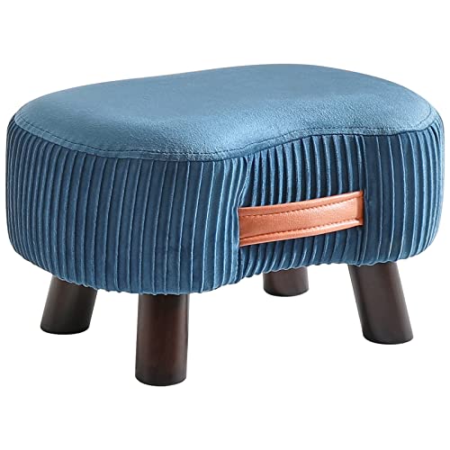 YMYNY Fußhocker, Sitzbank mit Griff, Gebogener Tritthocker mit weichem Sitzkissen, Gepolsterter Hocker aus Samt, Massivholz, platzsparend, für Wohnzimmer, Kinderzimmer, 40 x 28 x 23 cm, Blau HBD021Q von YMYNY