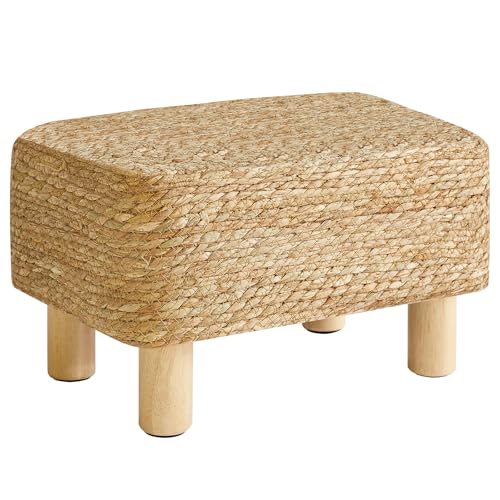 YMYNY Fußhocker Rechteckige Fußstütze Natur Seegras Fußhocker mit Holzbeinen Handweben Multifunktional Sitzkissen Ottomane Sofa Beistelltisch für Wohnzimmer Schlafzimmer 42×30×26CM Natur HBD043N von YMYNY