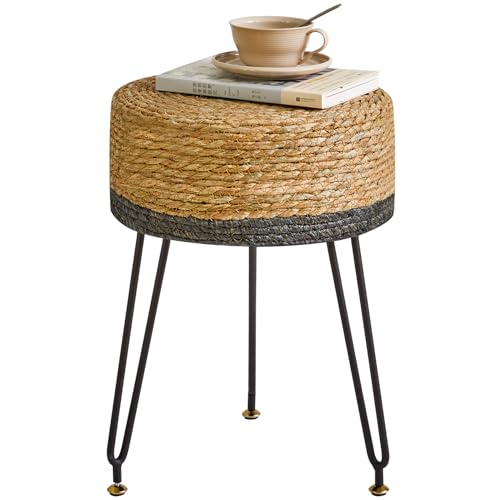 YMYNY Sitzhocker, Ottoman, Fußhocker aus Natürliches Seegras und Metallbein, in ländlichen Stil, Handgefertigt, für Schlafzimmer Wohnzimmer 32×32×45CM Natürliche Farbe & Schwarz HBD029B YMYNY Sitzhocker, Ottoman, Fußhocker aus Natürliches Seegras und Metallbein, in ländlichen Stil, Handgefertigt, für Schlafzimmer Wohnzimmer 32×32×45CM Natürliche Farbe & Schwarz HBD029B von YMYNY