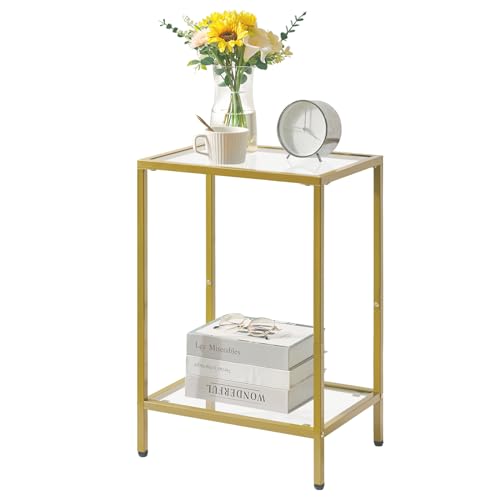 YMYNY Beistelltisch, Quadratischer Couchtisch, Sofatisch, Glastisch, Metallrahmen, aus gehärtetem Glas, transparent, für Wohnzimmer, Balkon, Büro, goldfarben HGD002G YMYNY Beistelltisch, Quadratischer Couchtisch, Sofatisch, Glastisch, Metallrahmen, aus gehärtetem Glas, transparent, für Wohnzimmer, Balkon, Büro, goldfarben HGD002G von YMYNY