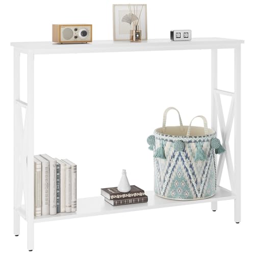 YMYNY Konsolentisch, Flurtisch, Beistelltisch mit 2 Ablagen, Höhenverstellbar, stabiles X-Rahmen, 101 x 25 x 80.5 cm, Verstellbare Füße, Einfachmontage, für Flur, Wohnzimmer, Weiß HST007W YMYNY Konsolentisch, Flurtisch, Beistelltisch mit 2 Ablagen, Höhenverstellbar, stabiles X-Rahmen, 101 x 25 x 80.5 cm, Verstellbare Füße, Einfachmontage, für Flur, Wohnzimmer, Weiß HST007W von YMYNY