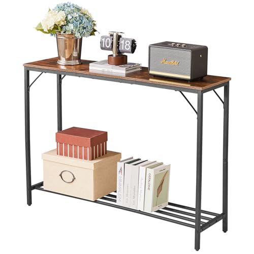 YMYNY Konsolentisch, Beistelltisch, Modisches Spleißdesign, Eingangstisch, Schmaler Sofatisch mit offenen Regalen, für Eingangbereich, Wohnzimmer, Büro, 107×30×78CM Rustikal Braun HST006H YMYNY Konsolentisch, Beistelltisch, Modisches Spleißdesign, Eingangstisch, Schmaler Sofatisch mit offenen Regalen, für Eingangbereich, Wohnzimmer, Büro, 107×30×78CM Rustikal Braun HST006H von YMYNY