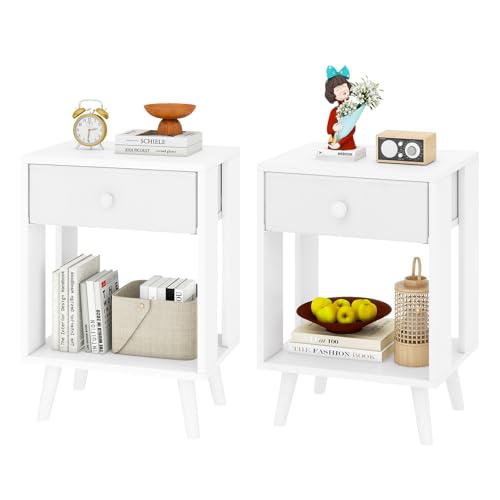 YMYNY Nachttisch 2er Set, Beistelltisch, Nachtkommode, Stoff-Schubladen und offenes Fach, Massivholz Beinen, Modern, Einfacher Aufbau, für Schlafzimmer Wohnzimmer, Weiß HST012W-2 YMYNY Nachttisch 2er Set, Beistelltisch, Nachtkommode, Stoff-Schubladen und offenes Fach, Massivholz Beinen, Modern, Einfacher Aufbau, für Schlafzimmer Wohnzimmer, Weiß HST012W-2 von YMYNY