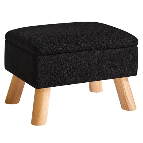 YMYNY Ottomane mit Stauraum, Fußhocker, Kleiner Fußhocker mit Stabilen Holzbeinen Hocker, Teddy Samt Fußstütze mit Gepolstertem Sitz, für Wohnzimmer Schlafzimmer Eingänge 40 ×30 ×28CM Schwarz HBD042B von YMYNY