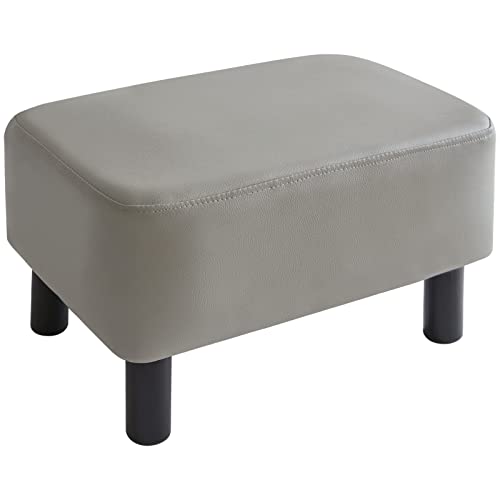 YMYNY Rechteckiger Fußhocker Sitzbank, 42 x 29 x 23 cm, Gepolsterter Hocker aus PU-Leder, mit Holzbeinen, platzsparend, stabil, wasserdicht, für Zuhause, Flur, Büro, Grau HD-HRF-BD211 von YMYNY