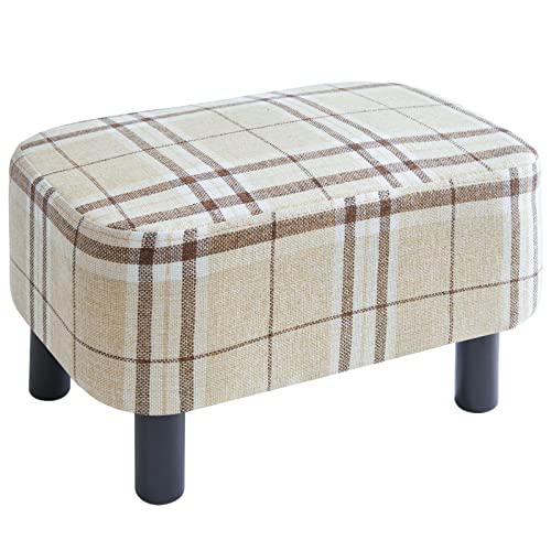 YMYNY Rechteckiger Fußhocker Sitzhocker, 42 x 29 x 23 cm, Gepolsterter Hocker aus Baumwolltuch, Holzbeine, Bequeme und Dicke Sitzbank, platzsparend, für Wohnzimmer, Flur, Büro, Streifen HD-HRF-BD215 von YMYNY