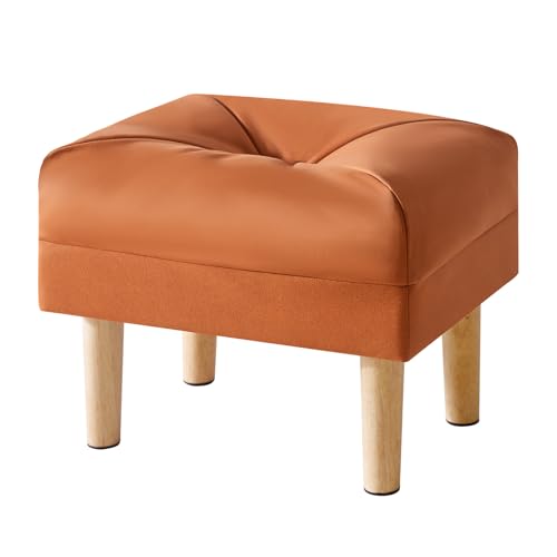 YMYNY Sitzhocker, Ottoman, Fußhocker mit weichem Sitzkissen, Fußstütze aus Kunstleder, 4 verdickte Holzbeine, im Nordischen Stil, für Schlafzimmer, Wohnzimmer, 40 x 29 x 32CM Orange HBD040J von YMYNY