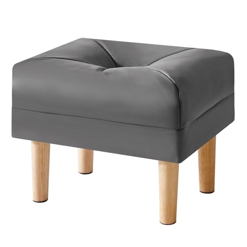 YMYNY Sitzhocker, Ottoman, Fußhocker mit weichem Sitzkissen, Fußstütze aus Kunstleder, 4 verdickte Holzbeine, im Nordischen Stil, für Schlafzimmer, Wohnzimmer, 40 x 29 x 32CM Schwarz Grau HBD040BG von YMYNY