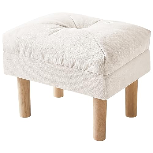 YMYNY Sitzhocker, Ottoman, Fußhocker mit weichem Sitzkissen, große Sitzfläche, 4 verdickte Holzbeine, im Nordischen Stil, für Schlafzimmer, Wohnzimmer, Kinderzimmer, 40 x 29 x 32 cm, Beige HBD023M von YMYNY