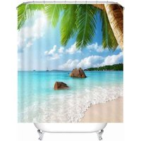 YMYNY Strand-Duschvorhang, wasserdichter, schimmelresistenter Stoff mit 12 Duschvorhangringen, waschbarer Badevorhang, 180 x 180 cm von YMYNY