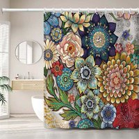 Ymyny - 180 x 200 cm Duschvorhang mit 12 Haken, schnelltrocknend (Blumen), wasserdichtes Polyestergewebe, maschinenwaschbar, Badezimmervorhänge mumu von YMYNY