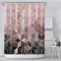 180x180 cm Stoff-Duschvorhang in rosa Marmor, Modernes Gitter, geometrische Ombre-Duschvorhänge in Rosa und Grau, beschwerte wasserdichte waschbare von YMYNY