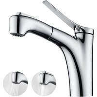 Crediri Ausziehbarer Badezimmer-Wasserhahn mit 2 Wasserflussmodi, Handbrause, Einhebel-Waschtischmischer - Chrom von YMYNY