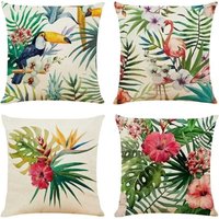 Ymyny - Kissenbezug 45x45 Grüne Kissenbezüge Einseitig gemustertes Leinenkissen Dekorative Sofakissen 4er Set Tropische moderne dekorative von YMYNY