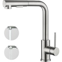 Ymyny - Küchenmischbatterie mit ausziehbarer Brause, Einhebelmischer, 360°-Drehung, 2 Strahlarten, Küchenspüle, Wasserhahn, Gebürstet, mumu Ymyny - Küchenmischbatterie mit ausziehbarer Brause, Einhebelmischer, 360°-Drehung, 2 Strahlarten, Küchenspüle, Wasserhahn, Gebürstet, mumu von YMYNY