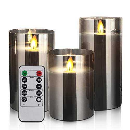 Led Kerzen,Grau Glas Kerzen mit Timer und Fernbedienung,Flackernde flamme Batteriebetriebene Candle,Elektrische Stumpenkerzen 3er Set für weihnacht,deko schlafzimmer,Wohnzimmer,badezimmer 4/5/6inch von YMing