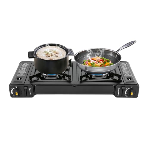 2-Flammig Campingkocher, Outdoor Camping Gas Kocher Grillplatte Tischgrill Koffer Gasgrill, 2-Flammig Gaskocher Für Innenräume Gaskocher (Keine Grillplatte) von YNAADYH