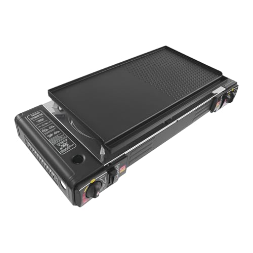 2in1 Gas Kocher Campingkocher,Butan/Gas tragbare Campingöfen + Grillplatte Gasgrill Outdoor Camping Kocher Herd von YNAADYH