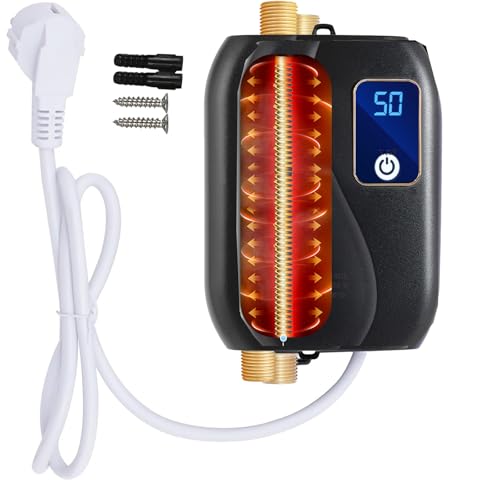 Durchlauferhitzer 230v Elektrische Durchlauferhitzer, Durchlauferhitzer Elektro Warmwasser Dusche Tankless 3500 W Bad Küche 25-50 °C 20 x 12 cm (schwarz) von YNAADYH