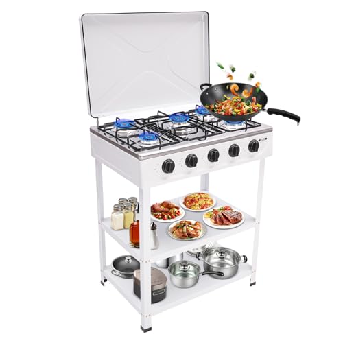 Freistehender Gasherd, Outdoor-Brenner Zum Kochen 5-Brenner Portable Camping-Gasherd Unabhängige Steuerung Propan-Brenner 2.5Kw 25X17X32In (weiß) von YNAADYH
