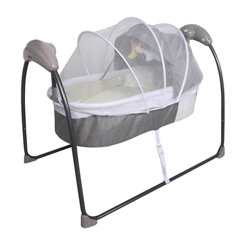 YNAADYH 18KG Elektrische Babywippe - 100 240 V Auto-Swing Musik Babybett Kinderbett mit Moskitonetz Elektrische Babywiege Babybett Kinderbett Schaukelwiege Stubenwagen Beistellbett (Grau) von YNAADYH