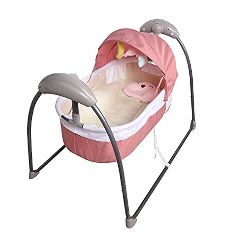 YNAADYH 18KG Elektrische Babywippe - 100 240 V Auto-Swing Musik Babybett Kinderbett mit Moskitonetz Elektrische Babywiege Babybett Kinderbett Schaukelwiege Stubenwagen Beistellbett (Rosa) von YNAADYH