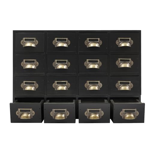YNAADYH Apothekerschrank 16 Schubladen, Vintage Apothekerschrank Mit Schubladen,Apotheker Schrank Mit Schubladen Tischplatte Apotheker Kisten Und Schränke Bibliothek Karte Katalog Schrank (schwarz) von YNAADYH