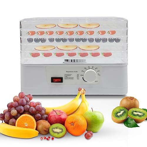 YNAADYH Dehydrator, 5 Etagen Dörrautomat, 350 Watt, Weiß, Rechteckig, Lebensmittelecht, Silikon, Polystyrol, Polypropylen (PP), 35-70 °C, 12 Monate Garantie von YNAADYH