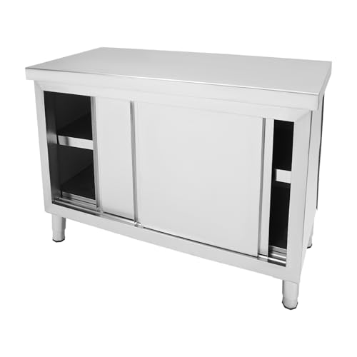 YNAADYH Edelstahl Schrank,120x50x86cm Outdoor Küchenschrank 3-Etagen - Edelstahl Arbeitstisch Wetterfest Schiebetür - Kommerzieller Arbeitstisch Schiebetüren Küchen 100/120cm (A1) von YNAADYH