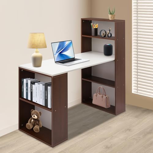YNAADYH Schreibtisch mit Regalen, Computer-Schreibtisch mit Stromanschluss und Speicherregale, Studie Schreibtischs mit PC Workstation für Home Office von YNAADYH