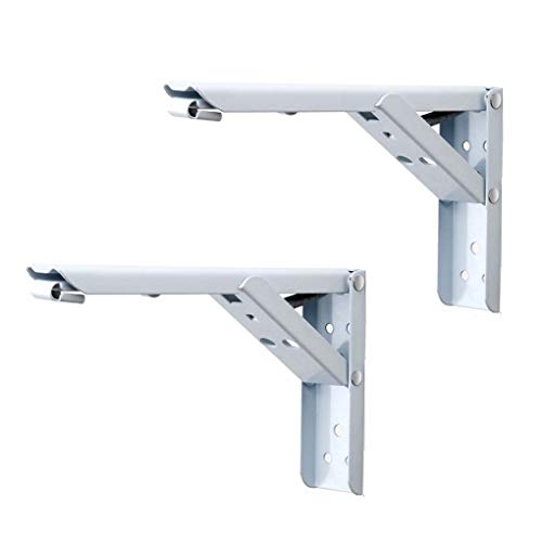 YNAYG Regalhalterungen 2 Pcs Folding Shelf Brackets, Heavy Duty Carbon Steel Faltbare Regalhalterung für Bench Table, Platzsparende DIY-Halterung, White Triangle Brackets von YNAYG