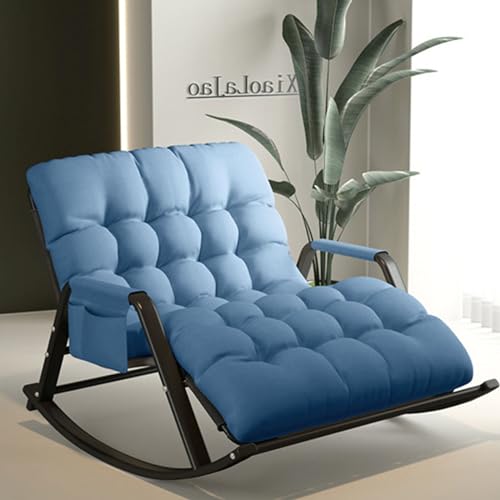 Modern Schaukelstuhl Schaukelstuhl Relaxsessel Bequemer Übergröße/Lounge/Liegen, Schaukelstuhl Mit Seitentasche, Schaukelsessel Mit Verstellbarer Fußstütze ( Color : Blauw , Size : 93*113cm ) von YNAYGDIUGD