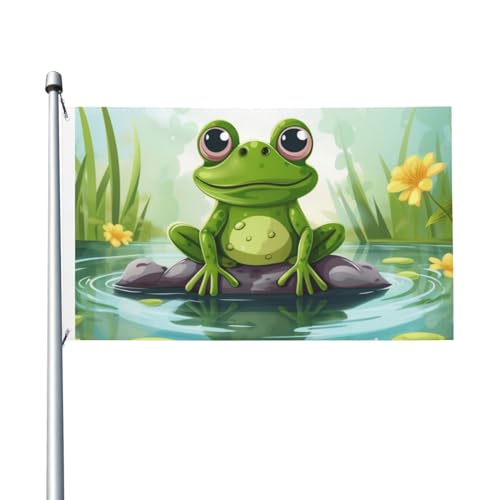 Flagge Frosch im Teich, 150 x 90 cm, für den Außenbereich, mit Ösen, doppelseitig, Gartenflagge, großes Banner, Schild, Hausflaggen, Hof und Außenbereich, dekorative Flagge von YNCATXZ
