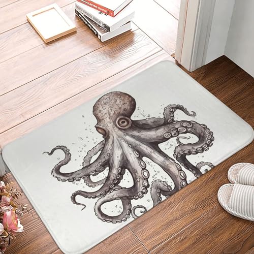YNCATXZ Octopus Fußmatte 40x60cm rutschfeste Indoor Outdoor Matte Welcome Mat Waschbar Türteppich für Eingangsbereich Fußmatten Saugfähige Flanell Badematten von YNCATXZ