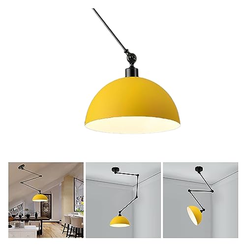 Hängelampe Esstisch, Pendelleuchte Höhenverstellbar Hängeleuchte Vintage Industrielle mit Schwenkarm Rund Metall Lampenschirm Esszimmerlampe E27 Pendellampe für Küche Wohnzimmer Schlafzimmer, Gelb von YNDD