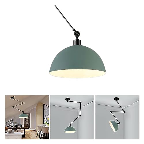 Pendelleuchte Vintage Retro, Hängelampe Wohnzimmer Höhenverstellbar Deckenlampe Esszimmer Hängend mit Verstellbarem Schwenkarm Küchenlampe E27 Metall Esszimmerlampe für Esstisch Café Deko, Grün Ø30cm von YNDD