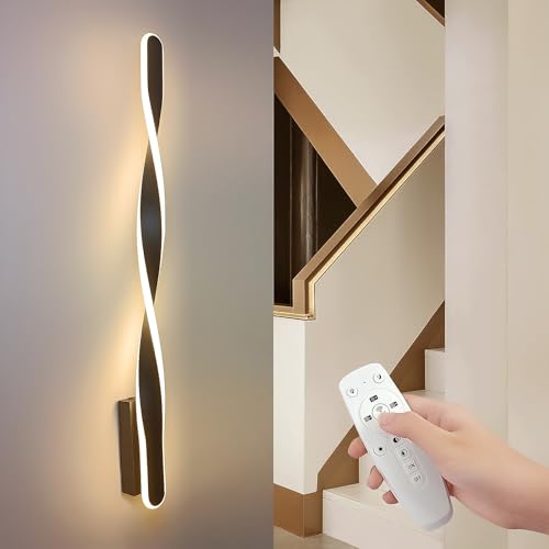 Wandleuchte Dimmbar mit Fernbedienung, Lang Wandlampe Innen Schwarz Modern 3000K-6000K 36W LED Linear Wandbeleuchtung Wand Nachttischlampe für Wohnzimmer Schlafzimmer Bettseite Flur Treppe Deko 80cm von YNDD