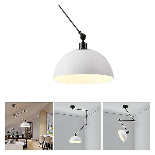 YNDD Hängeleuchten & Pendelleuchten Weiß, Hängelampe Esstisch Vintage mit Schwenkarm Kronleuchter Retro Höhenverstellbar Rund Metall E27 Esszimmerlampe Hängend Pendellampe für Küche Restaurant Ø30cm von YNDD