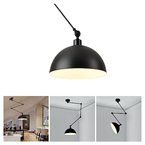 Hängelampe Esstisch E27, Pendelleuchte Schwarz Höhenverstellbar Hängeleuchte Vintage Industrielle mit Schwenkarm Rund Metall Lampenschirm Esszimmerlampe Pendellampe für Küche Wohnzimmer Schlafzimmer von YNDD