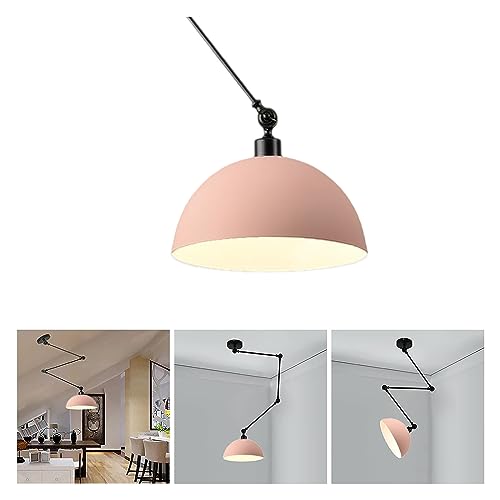 YNDD Modern Industrielle Hängelampe, Runde Hängeleuchte mit Verstellbar Arm - Vintage Pendelleuchte aus Metall, E27 Pendellampe für Wohnzimmer Schlafzimmer und Esszimmer, Rosa von YNDD