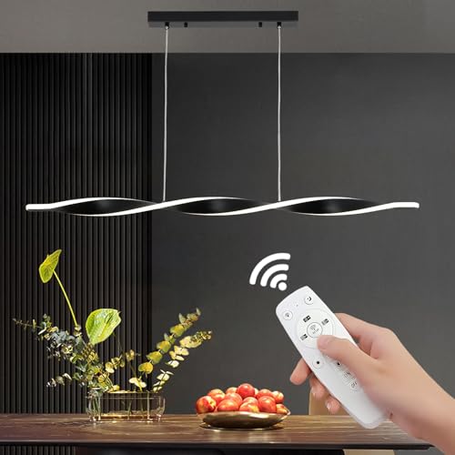 YNDD Pendelleuchte Esstisch Dimmbar mit Fernbedienung, Höhenverstellbar LED Hängelampe Esszimmerlampe Schwarz Modern Spirale Esstischlampe Pendellampe für Esszimmer Schlafzimmer Wohnzimmer Küche Büro von YNDD
