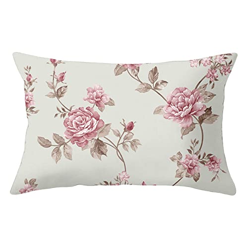 1er Set Dekorativ Kissenbezug Kissenhülle Baumwolle Leinen 30x50cm Pinke Blumen Q116 Quadrat Doppelseitig Kissenbezüge mit Unsichtbarem Reißverschluss für Sofa Büro Home von YNGBAAO