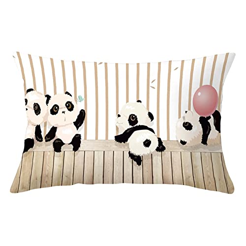 1er Set Dekorativ Kissenbezug Kissenhülle Baumwolle Leinen 35x55cm Cartoon Panda Q848 Quadrat Doppelseitig Kissenbezüge mit Unsichtbarem Reißverschluss für Sofa Büro Home von YNGBAAO