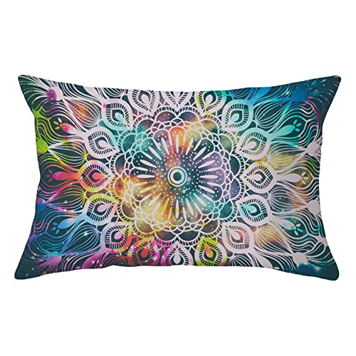 1er Set Dekorativ Kissenbezug Kissenhülle Baumwolle Leinen 70x90cm Farb Mandala Q786 Quadrat Doppelseitig Kissenbezüge mit Unsichtbarem Reißverschluss für Sofa Büro Home von YNGBAAO