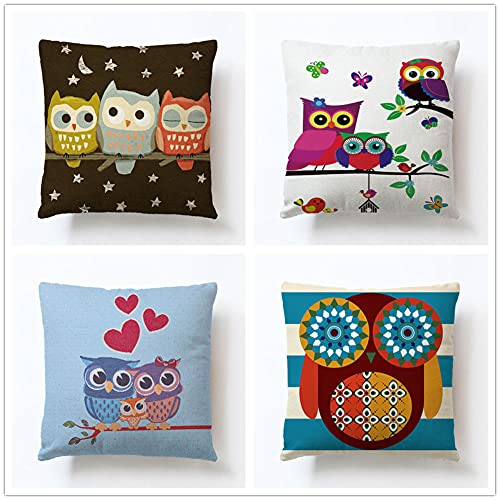 4 Stück Kissenhülle 35x35cm Kissenbezuge Cartoon Eule Quadratischer mit Verstecktem Reißverschluss Doppelseitiger Druck Samt Sofakissen Kissenbezug Outdoor Home Sofa Auto Bed Decor von YNGBAAO