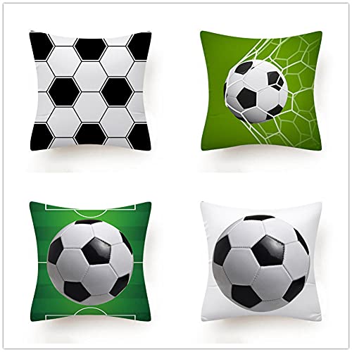 4 Stück Kissenhülle 35x35cm Kissenbezuge Cartoon Fußball Quadratischer mit Verstecktem Reißverschluss Doppelseitiger Druck Samt Sofakissen Kissenbezug Outdoor Home Sofa Auto Bed Decor von YNGBAAO