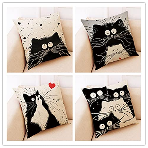 4 Stück Kissenhülle 35x35cm Kissenbezuge Schwarze Und Weiße Katze Quadratischer mit Verstecktem Reißverschluss Doppelseitiger Druck Samt Sofakissen Kissenbezug Outdoor Home Sofa Auto Bed Decor von YNGBAAO