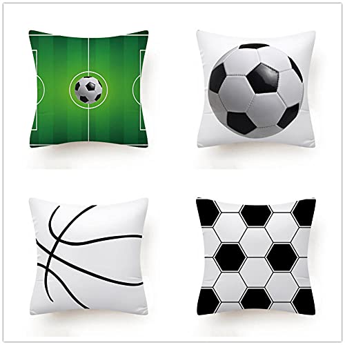 4 Stück Kissenhülle 40x40cm Kissenbezuge Cartoon Fußball Quadratischer mit Verstecktem Reißverschluss Doppelseitiger Druck Baumwolle Leinen Sofakissen Kissenbezug Outdoor Home Sofa Auto Bed Decor von YNGBAAO