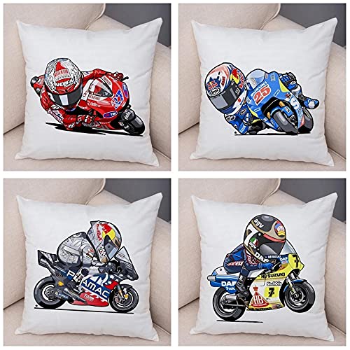 4 Stück Kissenhülle 65x65cm Kissenbezuge Cartoon Motorrad Quadratischer mit Verstecktem Reißverschluss Doppelseitiger Druck Baumwolle Leinen Sofakissen Kissenbezug Outdoor Home Sofa Auto Bed Decor von YNGBAAO